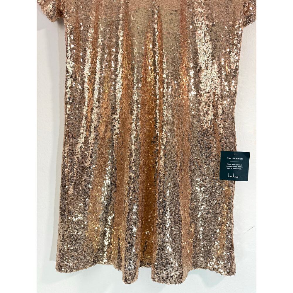 NWT Lulus Light Up the Night Champagne Sequin Mini Shift Dress Size Large - Picture 8 of 11